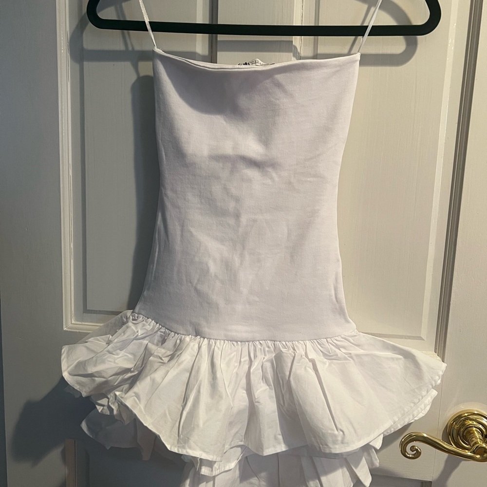 Zara White Ruffled Strapless Dress